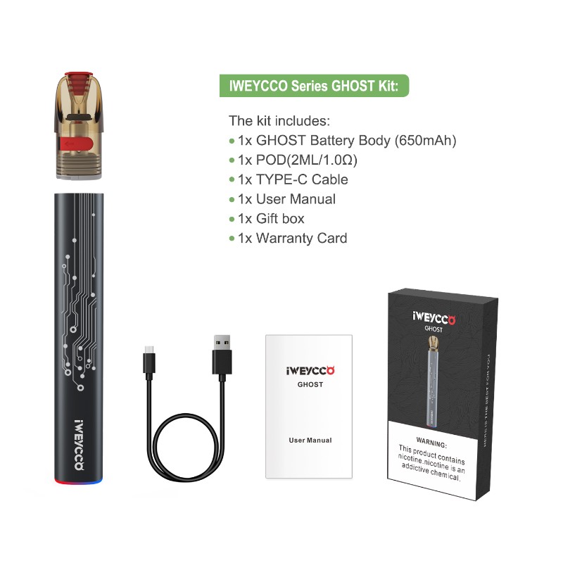 IWEYCCO GHOST  Vape 650mAh 12W Pod Kit Electronic Cigarette 2ML Cartridge Vaporizer For You