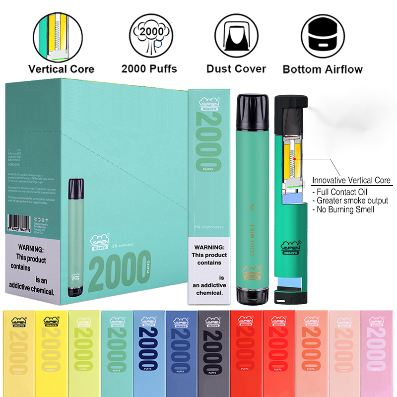 Authentic VAPEN macro 2000 Puffs Disposable Vape Pen with Vertical Coil Plus XXL Xtra Extra Flex Vaporizer Pre-Filled Bars e Cigs Vaporizers