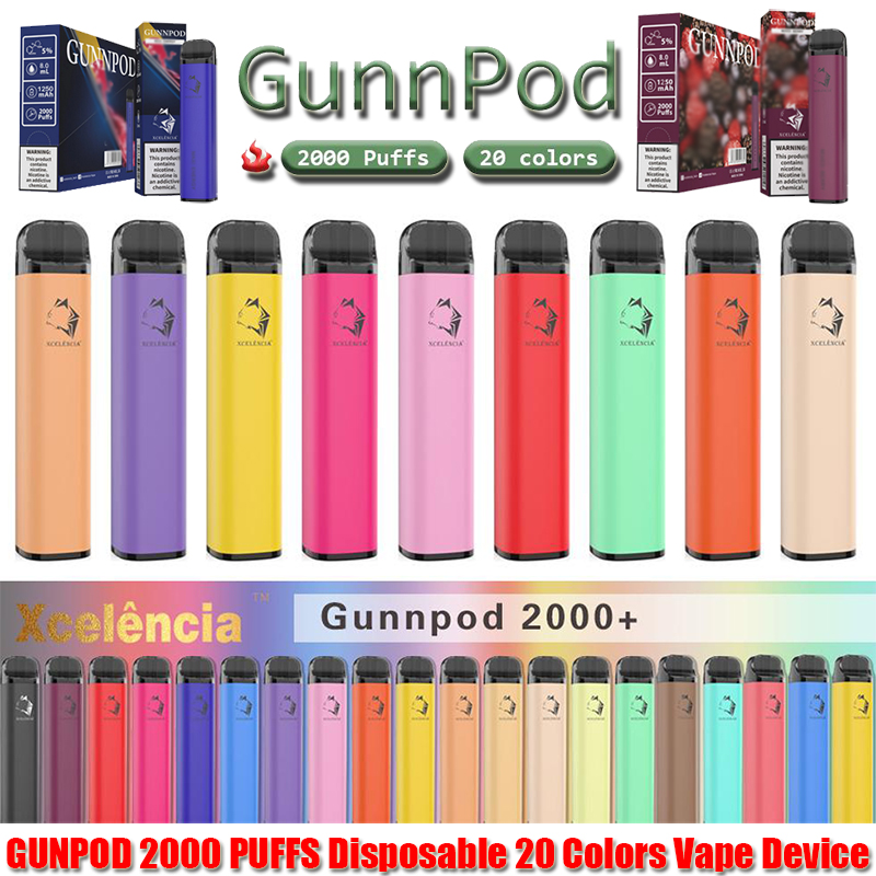 GUNNPOD 2000 Puffs Pre-filled Disposable Vape 1250mAh Battery E Cigarette Deivce 18350 8ml Vaporizer Starter Kit VS Elf Bar 20 Flavs Pen Pod PUFF Gunpod